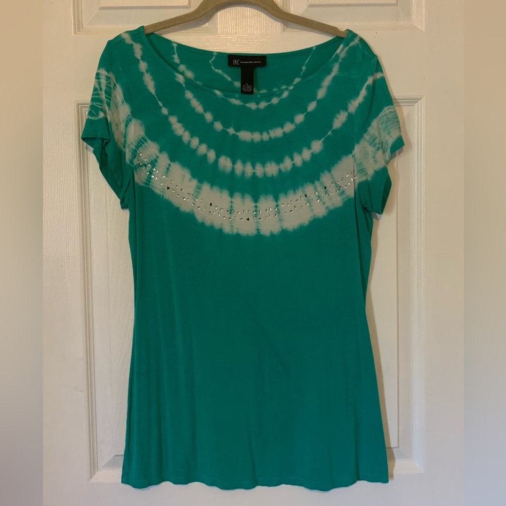 INC International Concepts Teal and White Blouse